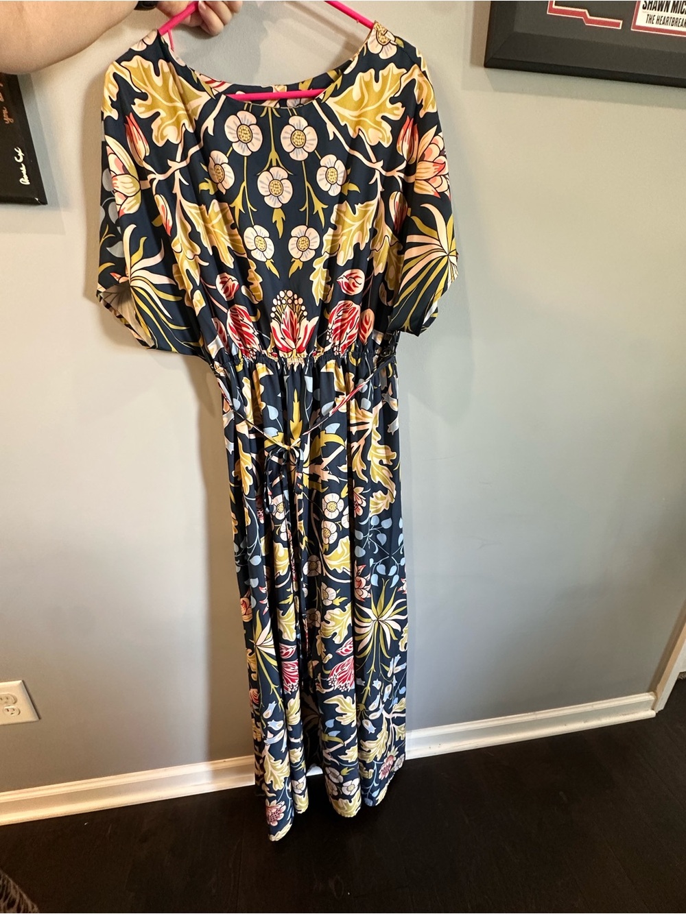 SHEIN Navy Floral Maxi Dress with Yellow and Pink Accents